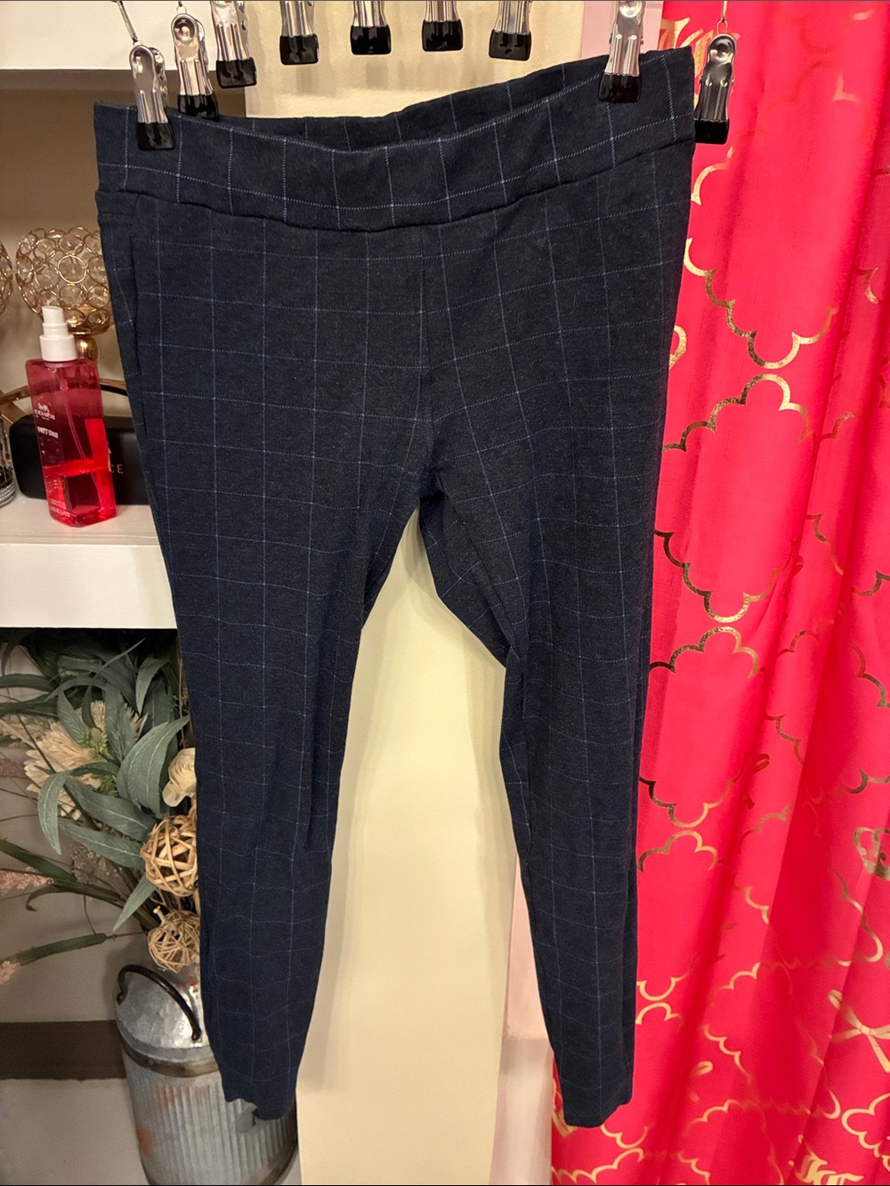 LOFT Navy Windowpane Ankle Ponte Pants
